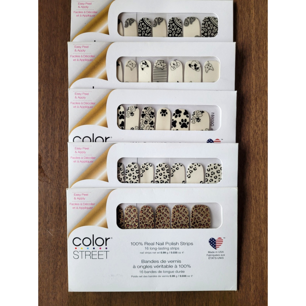 5 Brand New Sealed Color Street Real Nail Polish Strips Animal Themed cats dogs